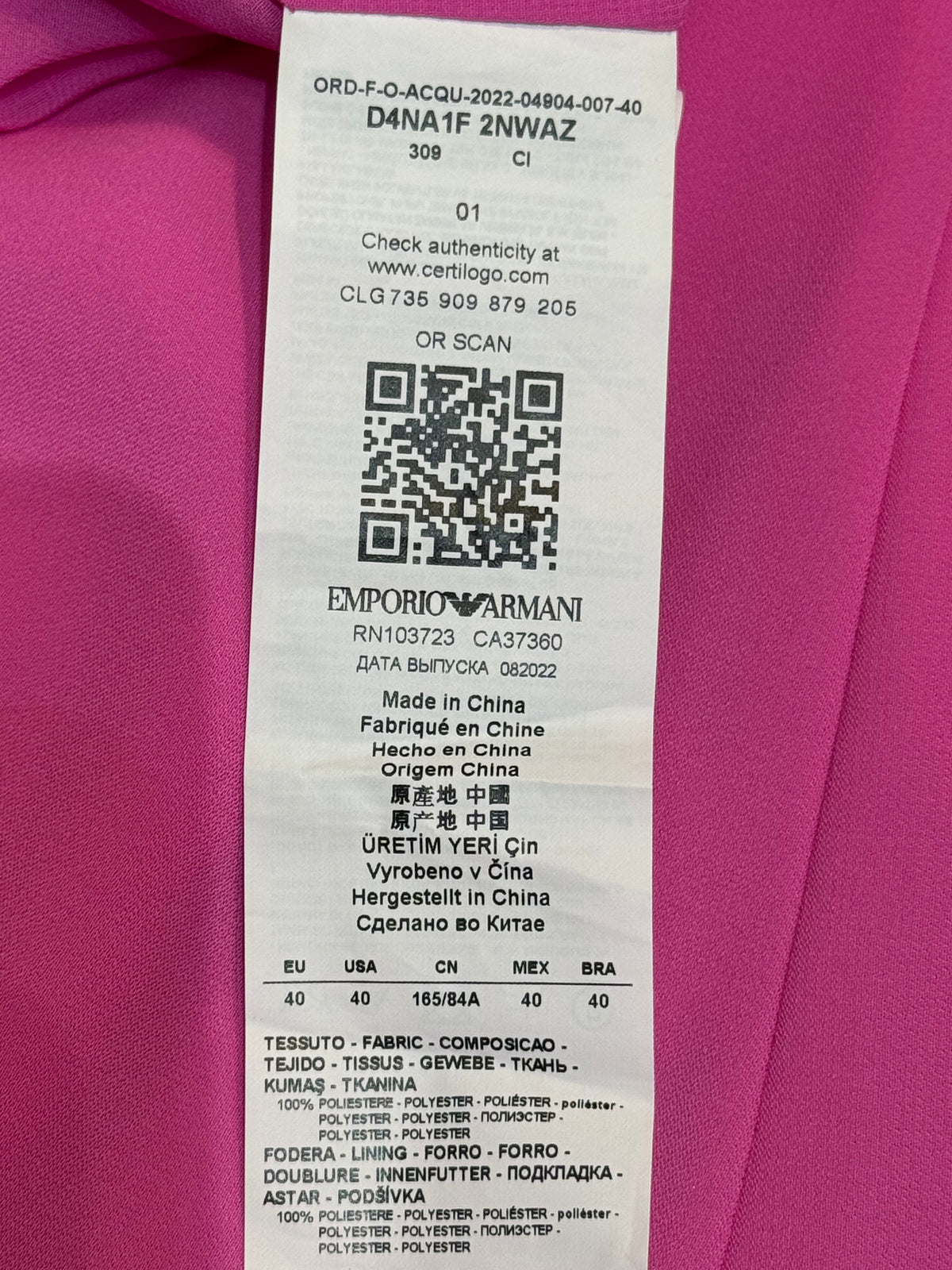 ✨ Neuve 590€ - Emporio Armani - robe longue Fuschia - T36 S ✨