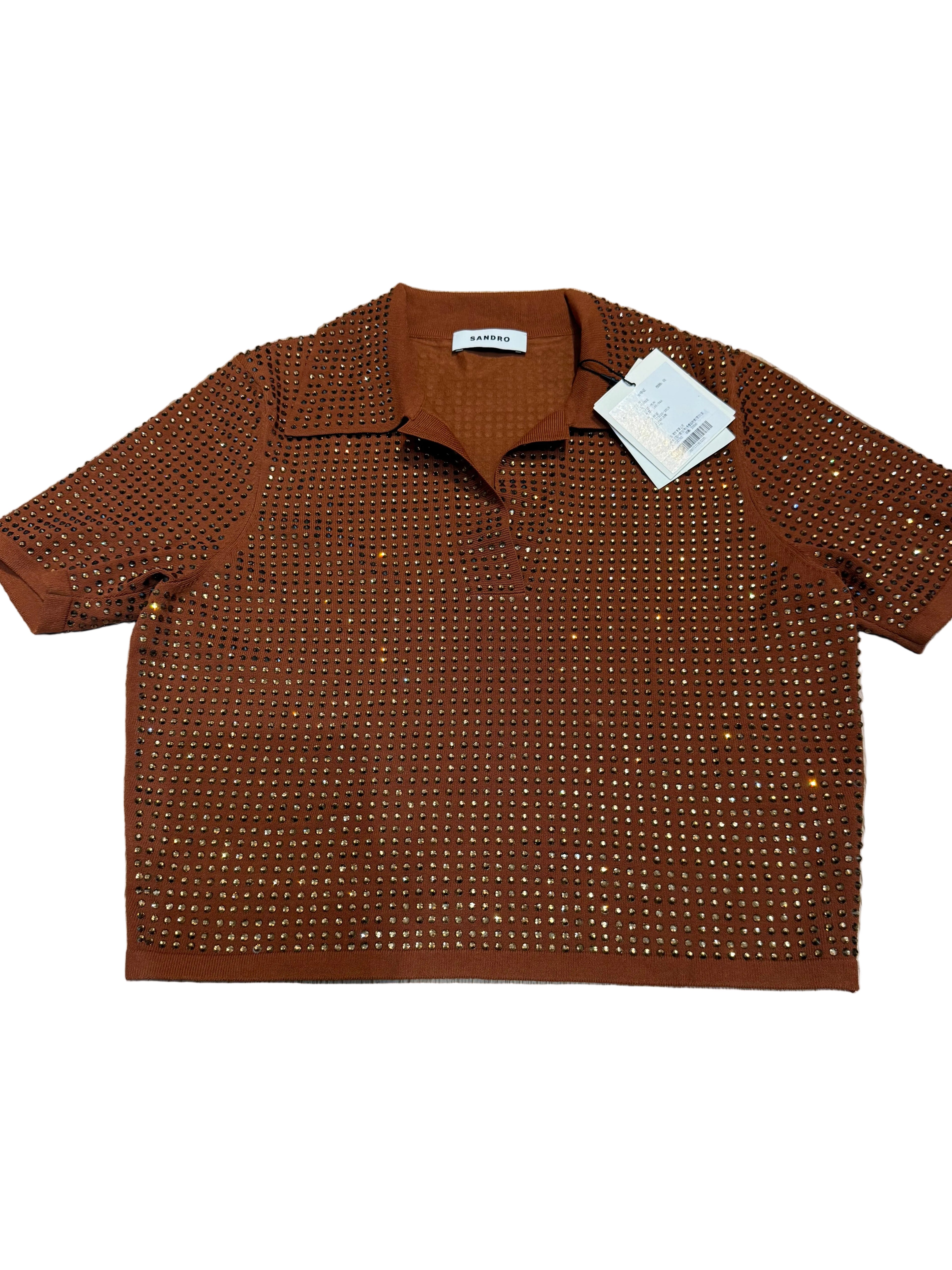 Neuf 249€ Sandro full strass polo crop T. 36