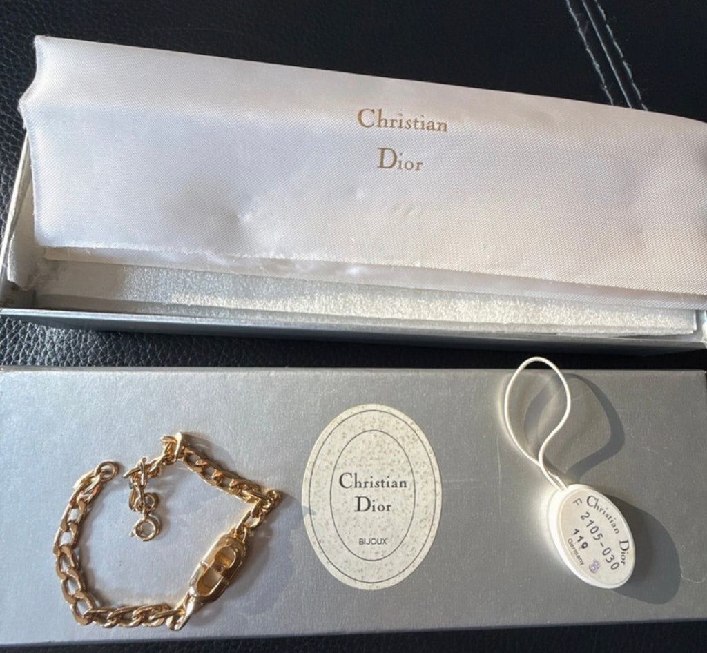 ✨ Christian Dior Vintage – Bracelet Gourmette Monogramme CD plaqué or Full set certificat inclus ✨