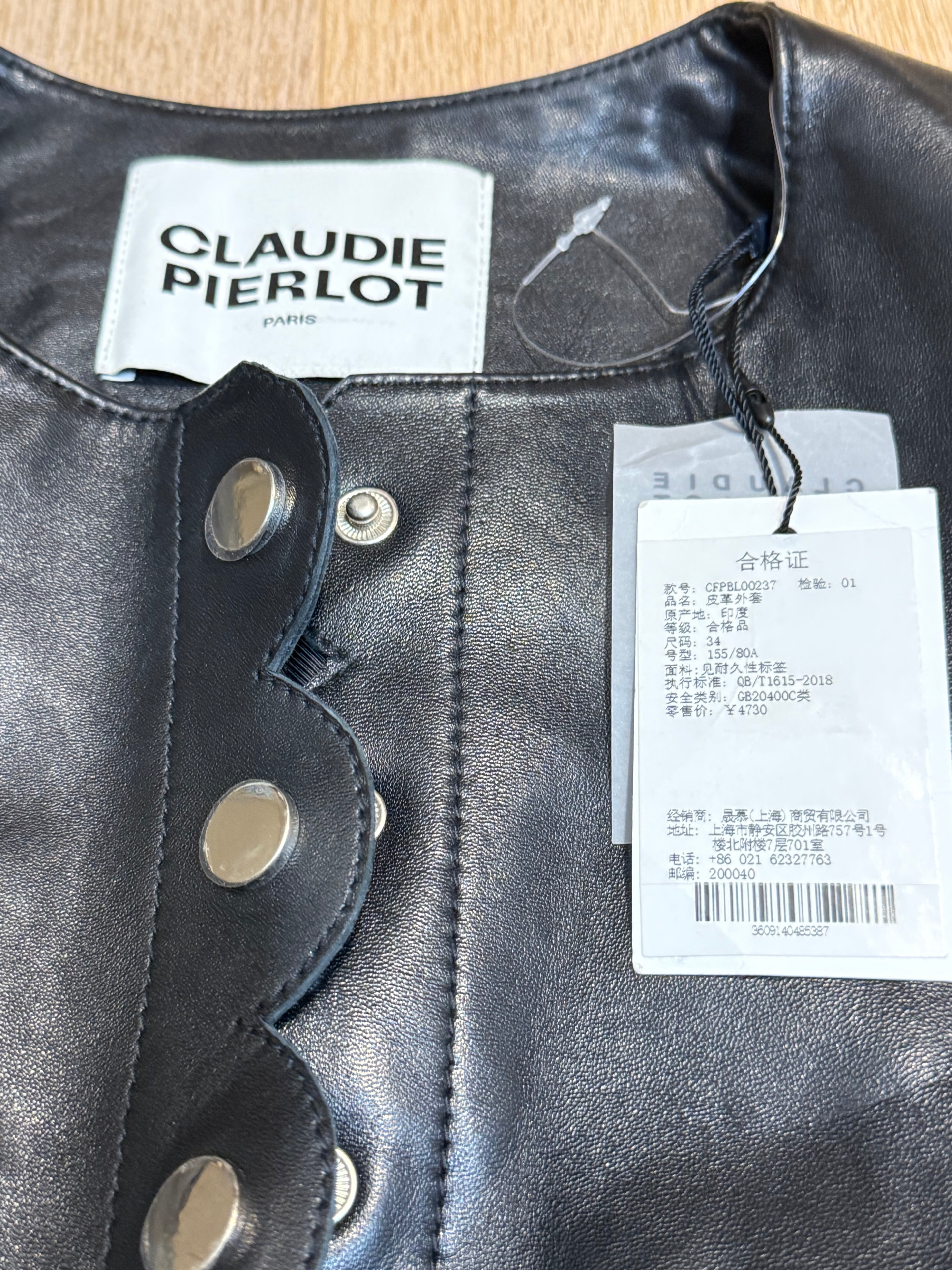 ✨Neuve 495€ Vestz en cuir Claudie Pierlot T34 ✨