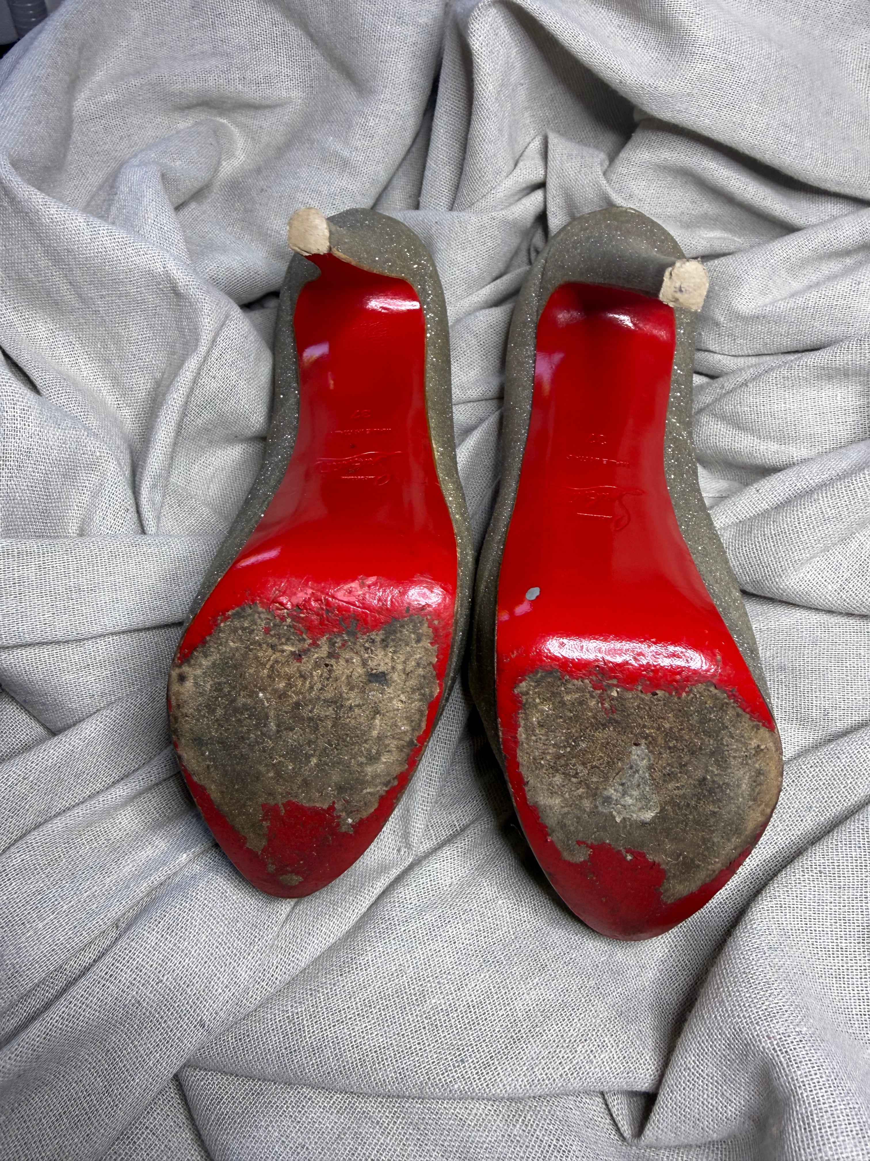 ✨ Escarpins Christian Louboutin Lady Peep Glitter Doré 37 ✨