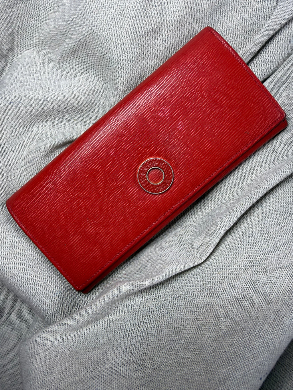✨ Portefeuille long Vintage Céline Paris – Cuir Rouge façon Lézard & Fermoir Cercle Doré ✨