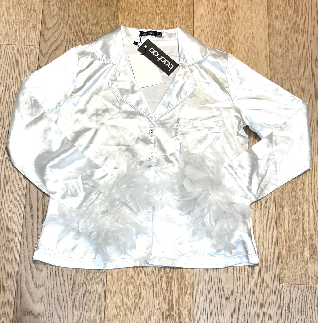 ✨ Neuf Boohoo haut de pyjama plumes et satin 38/40 ✨