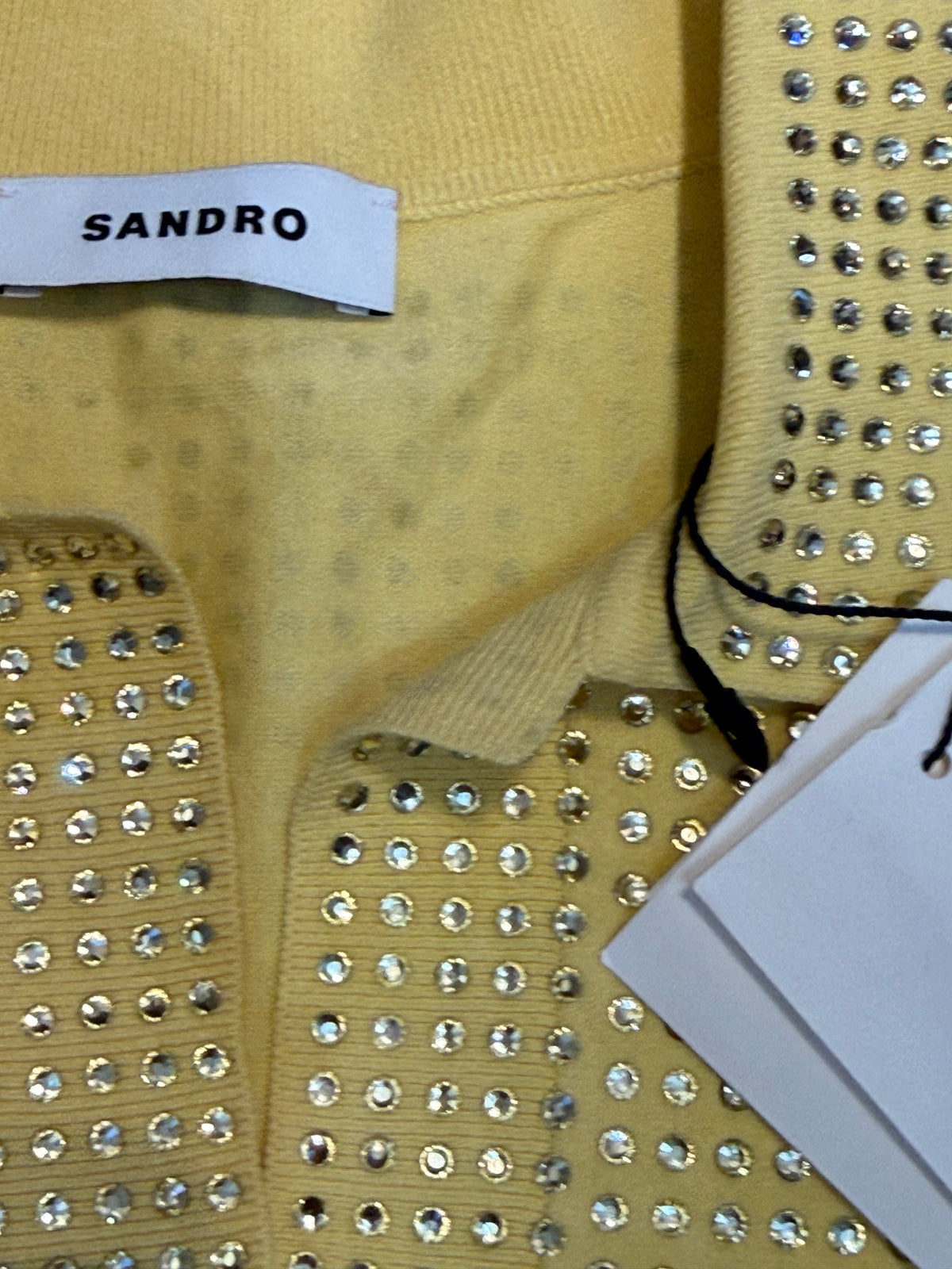 ✨ Neuf 249€ - Sandro - Crop Top Polo- jaune - Full Strass - T36 ✨