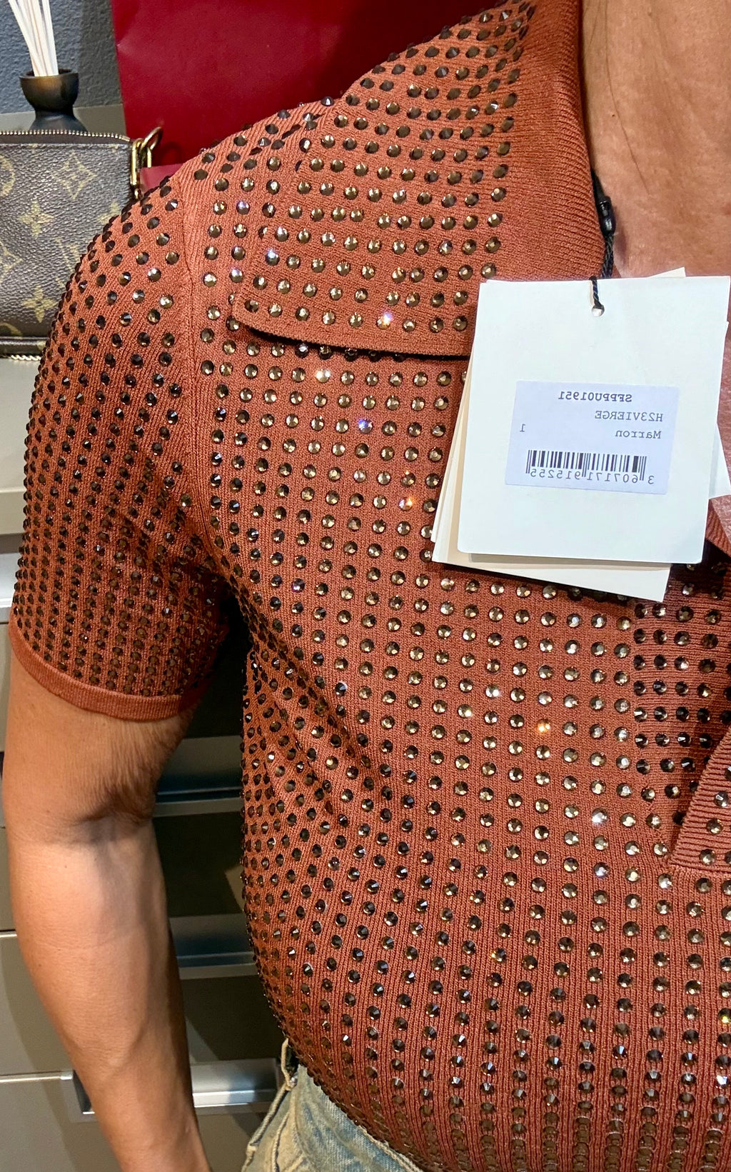 Neuf 249€ Sandro full strass polo crop T. 36