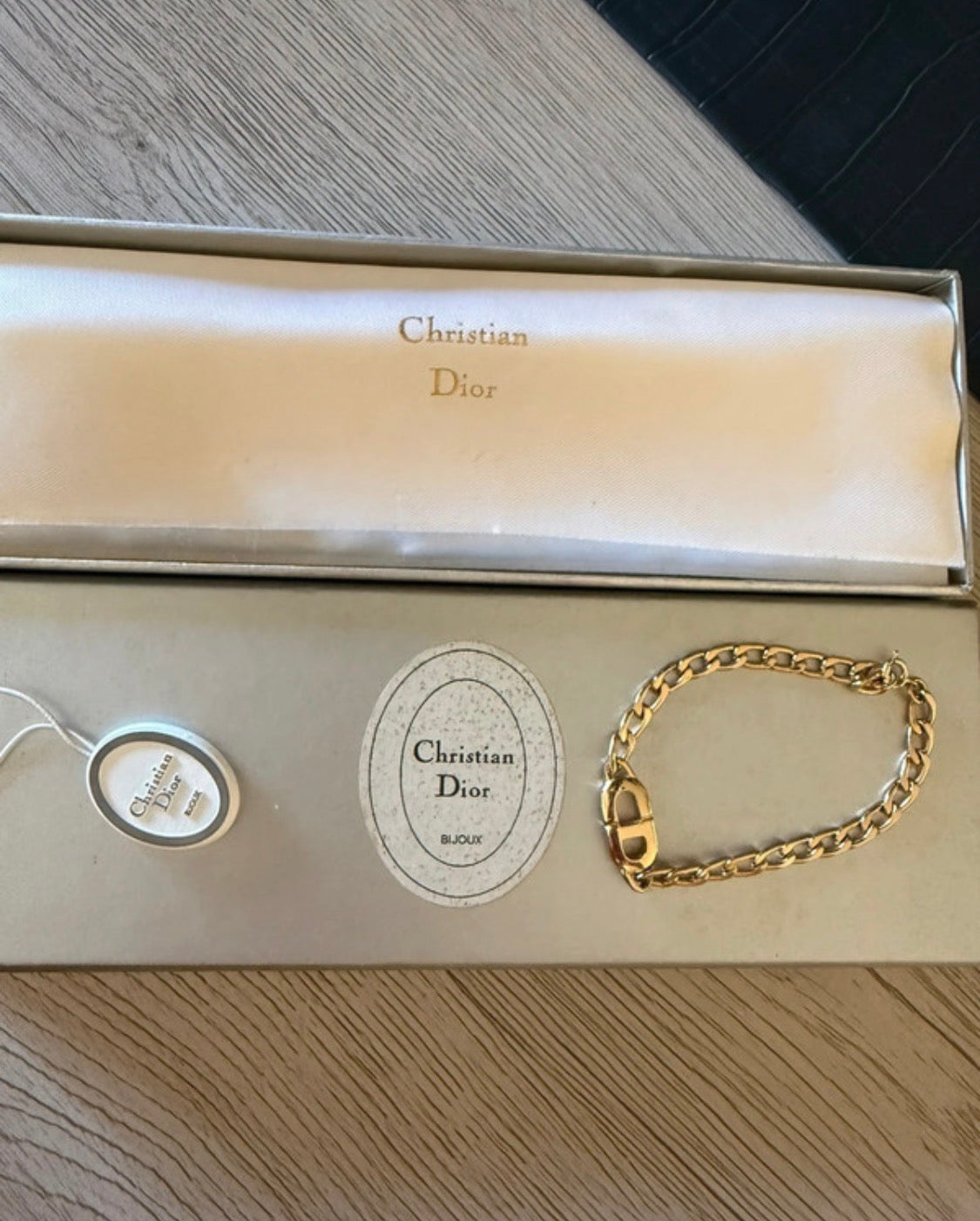 ✨ Christian Dior Vintage – Bracelet Gourmette Monogramme CD plaqué or Full set certificat inclus ✨