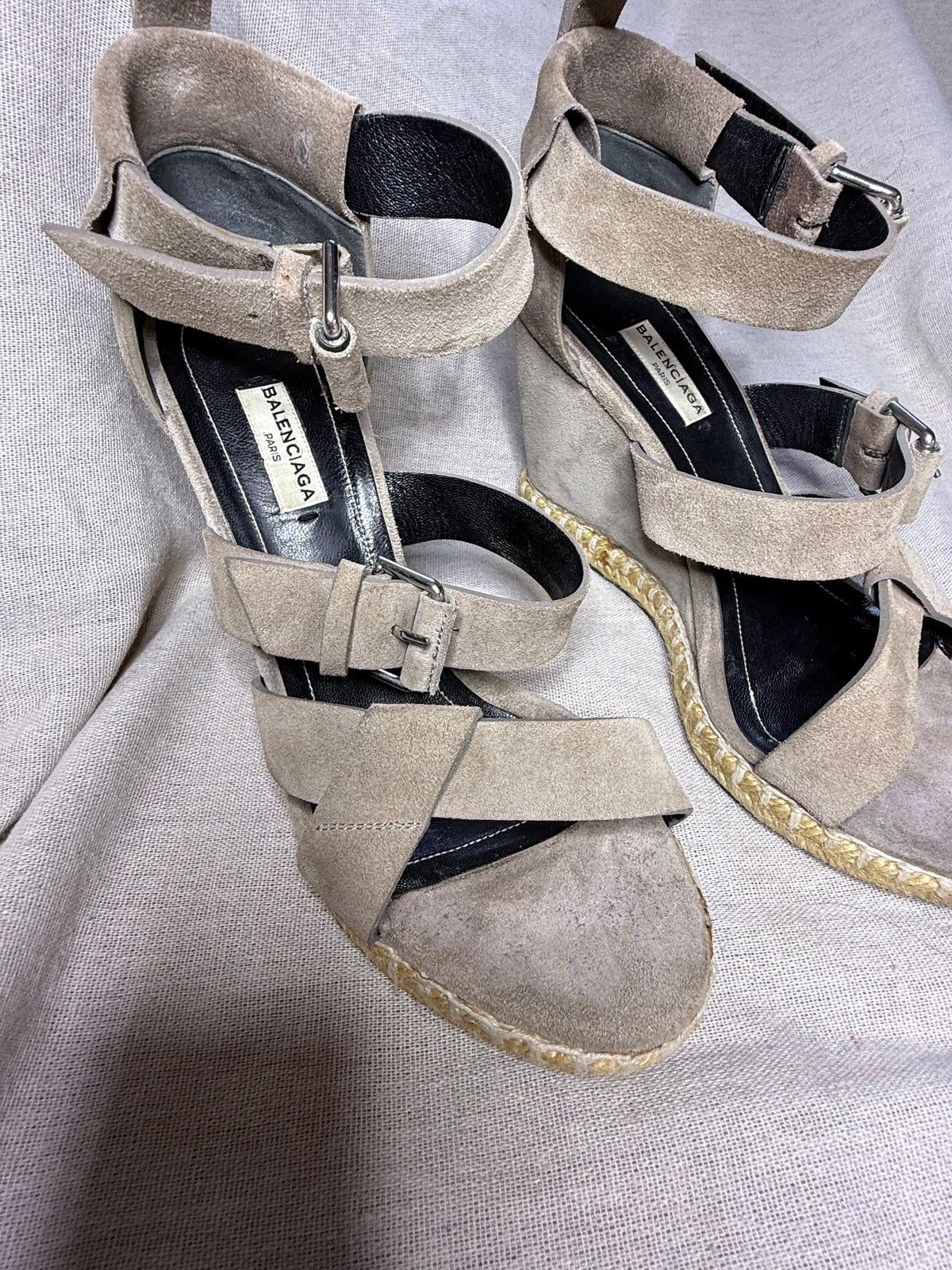 ✨ Balanciaga - Sandales compensées espadrilles - Daim & Cuir - T38/38,5 ✨