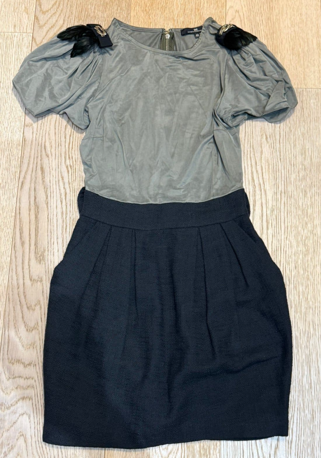 ✨ Elisabetta Franchi - Robe Bimatiere plumes et tweed T32/34 XXS/ XS ✨