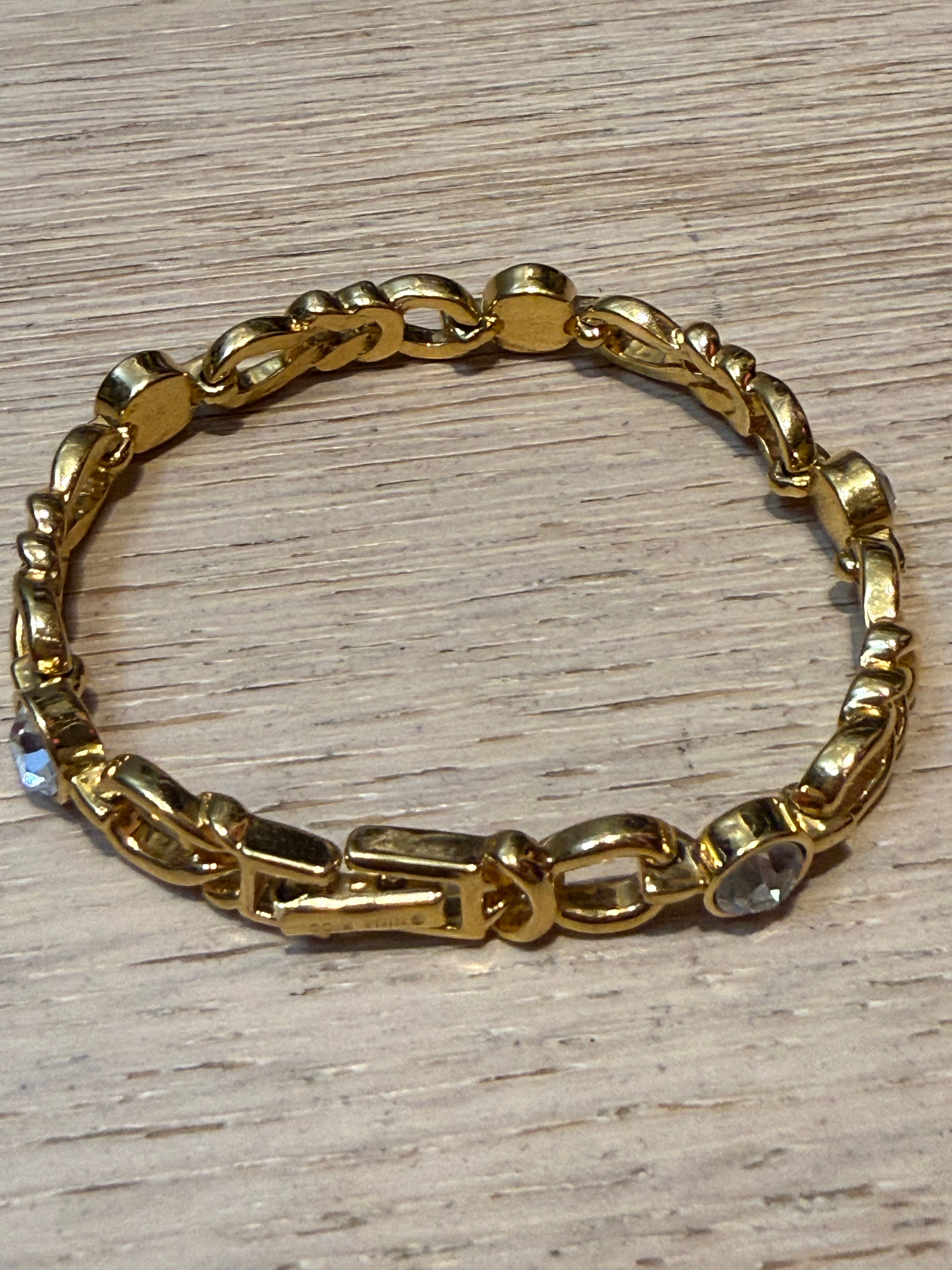 ⚜️ BRACELET VINTAGE NINA RICCI – PLAQUÉ OR & CRISTAUX ⚜️