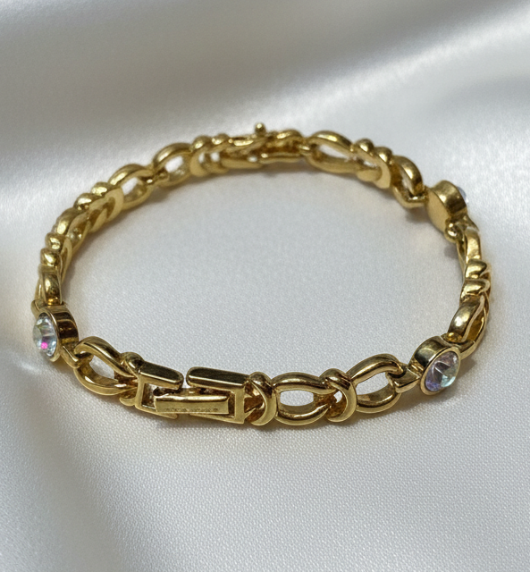 ⚜️ BRACELET VINTAGE NINA RICCI – PLAQUÉ OR & CRISTAUX ⚜️