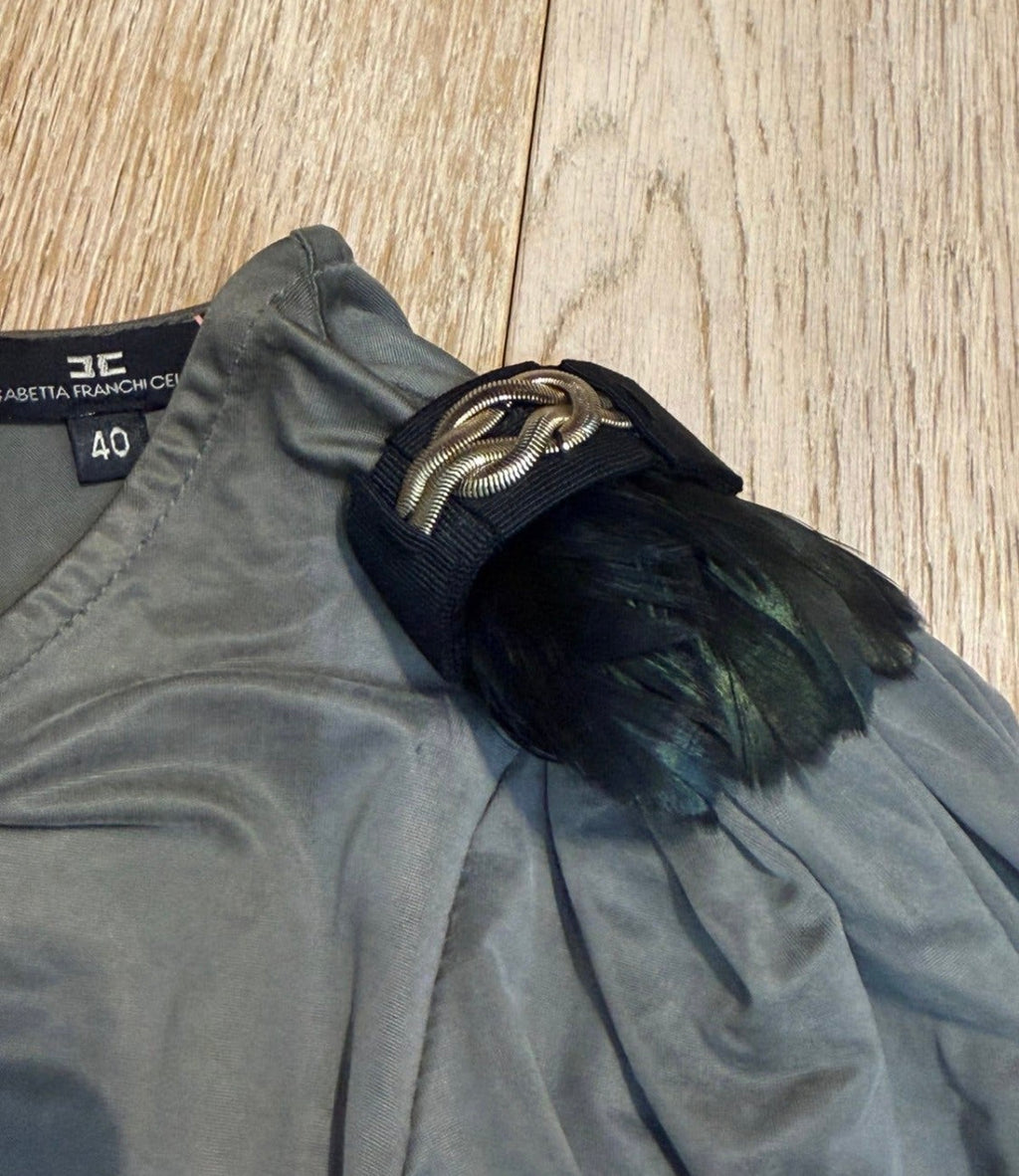 ✨ Elisabetta Franchi - Robe Bimatiere plumes et tweed T32/34 XXS/ XS ✨