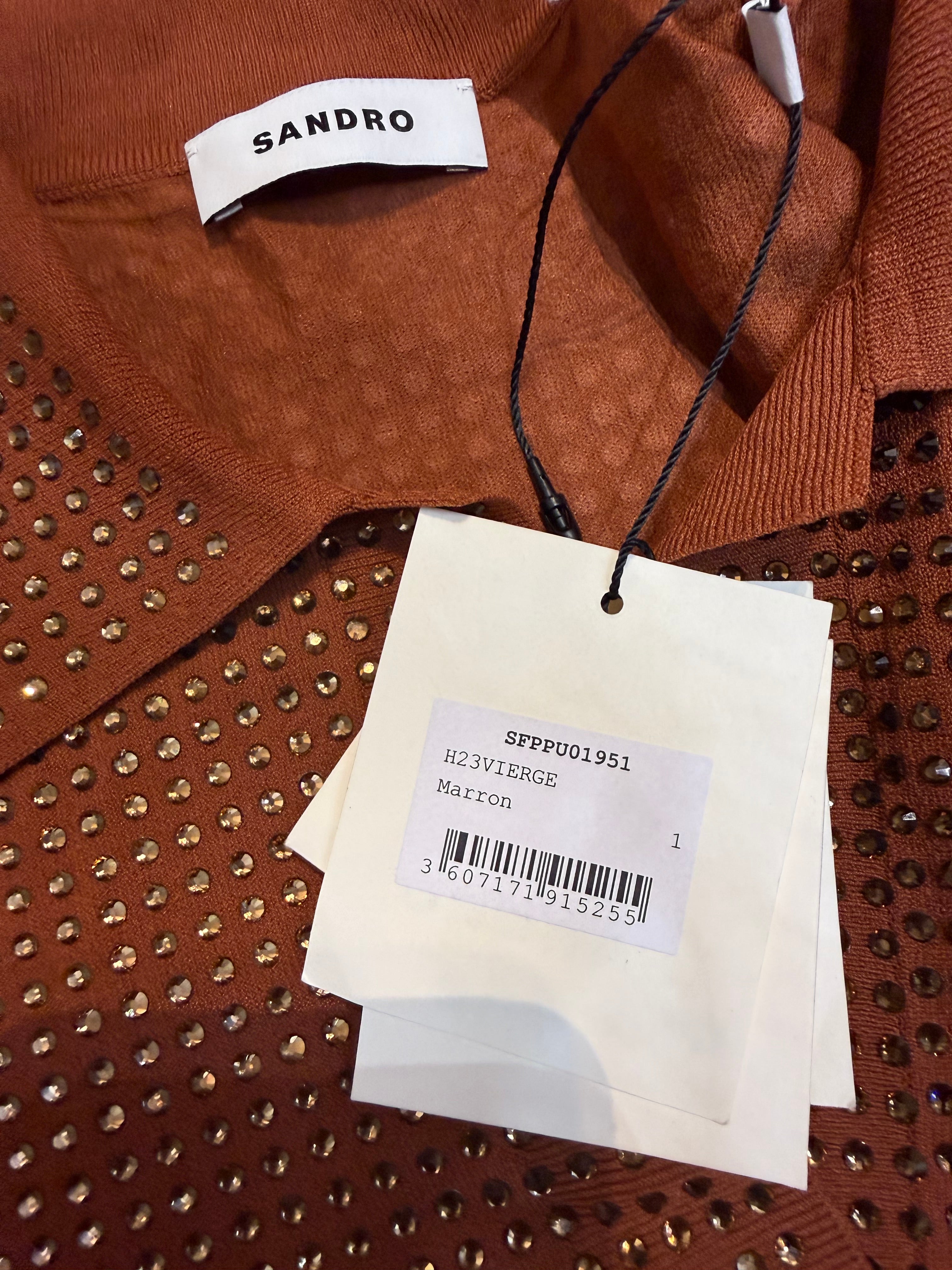 Neuf 249€ Sandro full strass polo crop T. 36