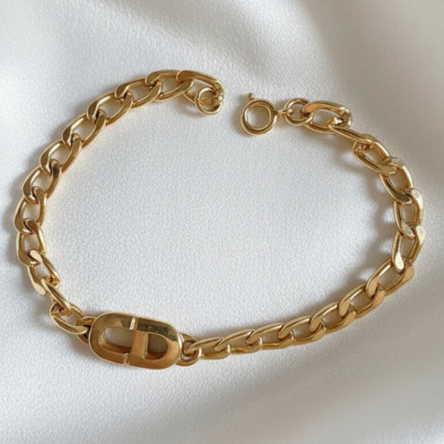 ✨ Christian Dior Vintage – Bracelet Gourmette Monogramme CD plaqué or Full set certificat inclus ✨