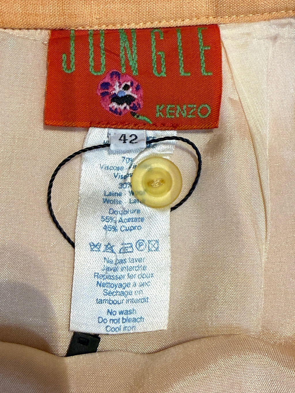 ✨ Jupe Crayon Vintage KENZO JUNGLE – Jaune Pastel (Mélange Laine) T38/40 ✨