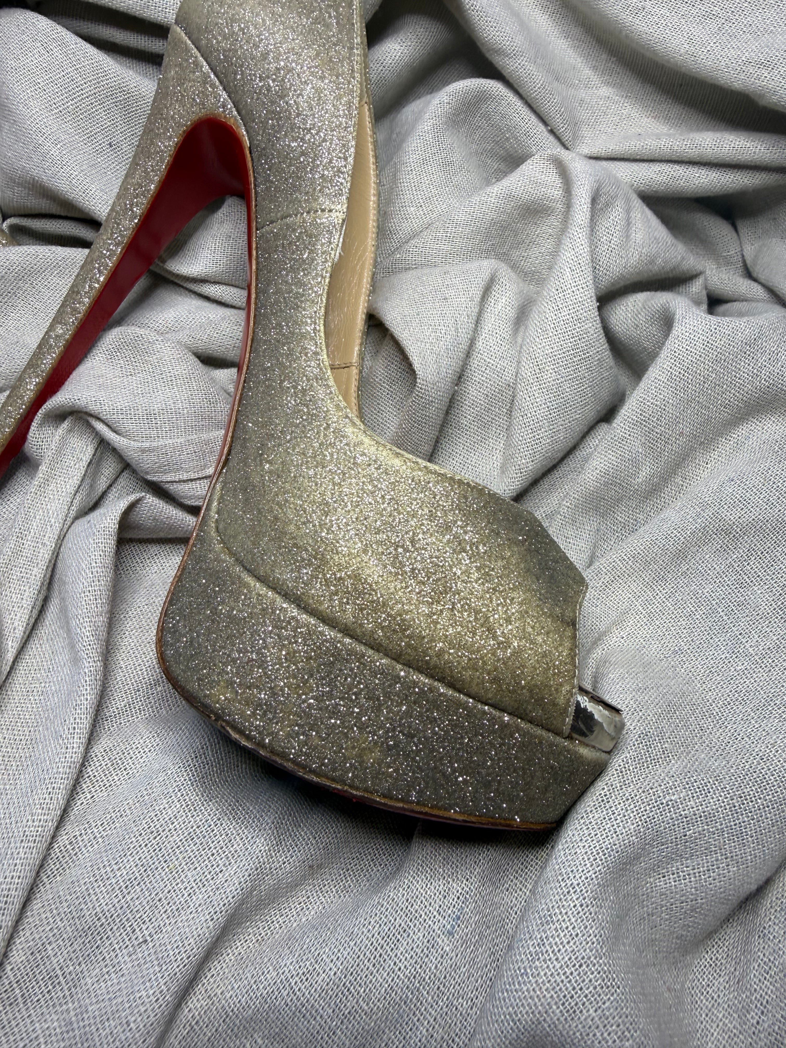 ✨ Escarpins Christian Louboutin Lady Peep Glitter Doré 37 ✨