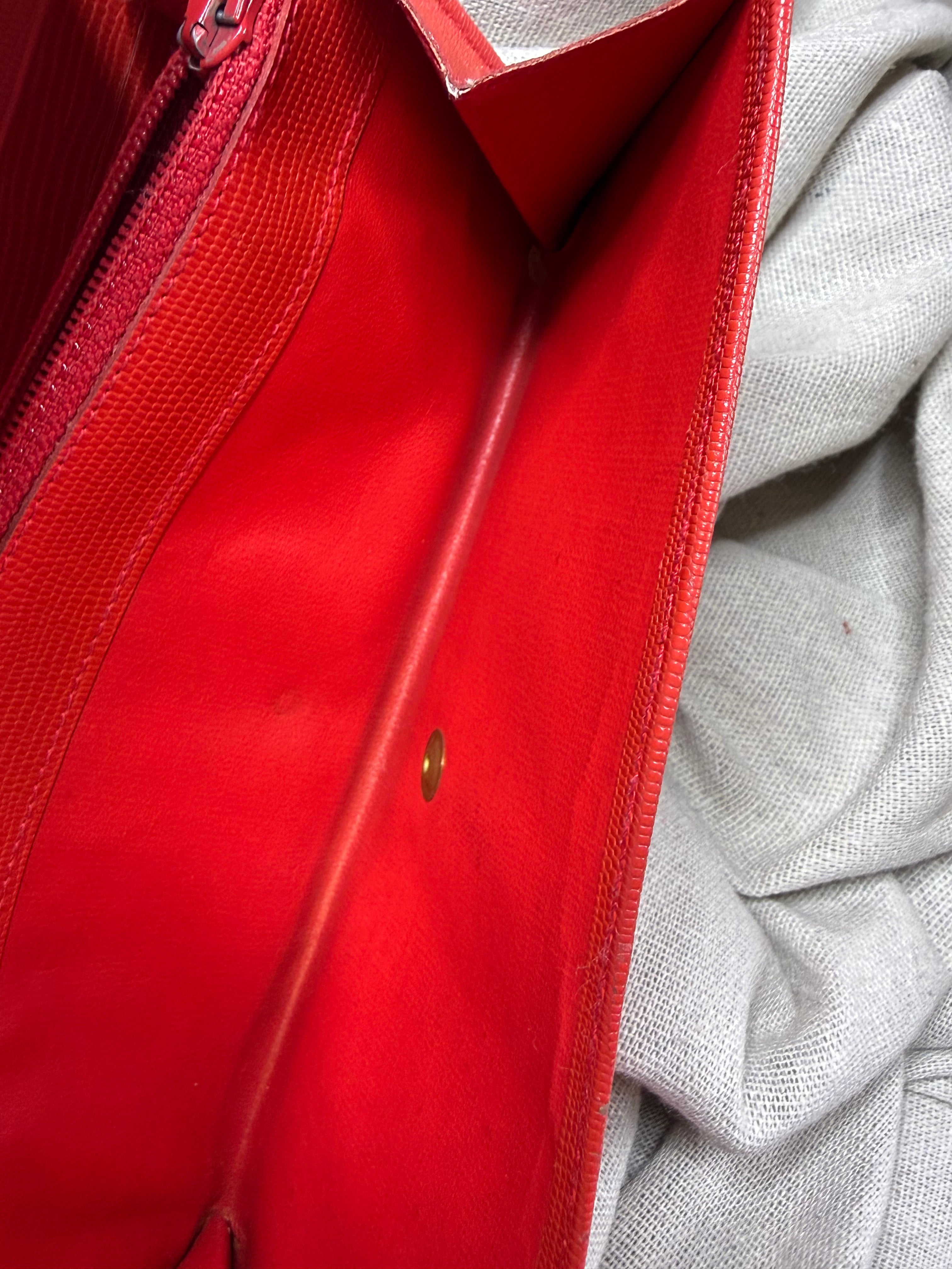 ✨ Portefeuille long Vintage Céline Paris – Cuir Rouge façon Lézard & Fermoir Cercle Doré ✨