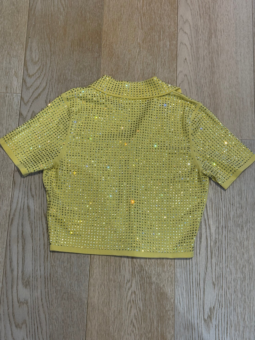 ✨ Neuf 249€ - Sandro - Crop Top Polo- jaune - Full Strass - T36 ✨