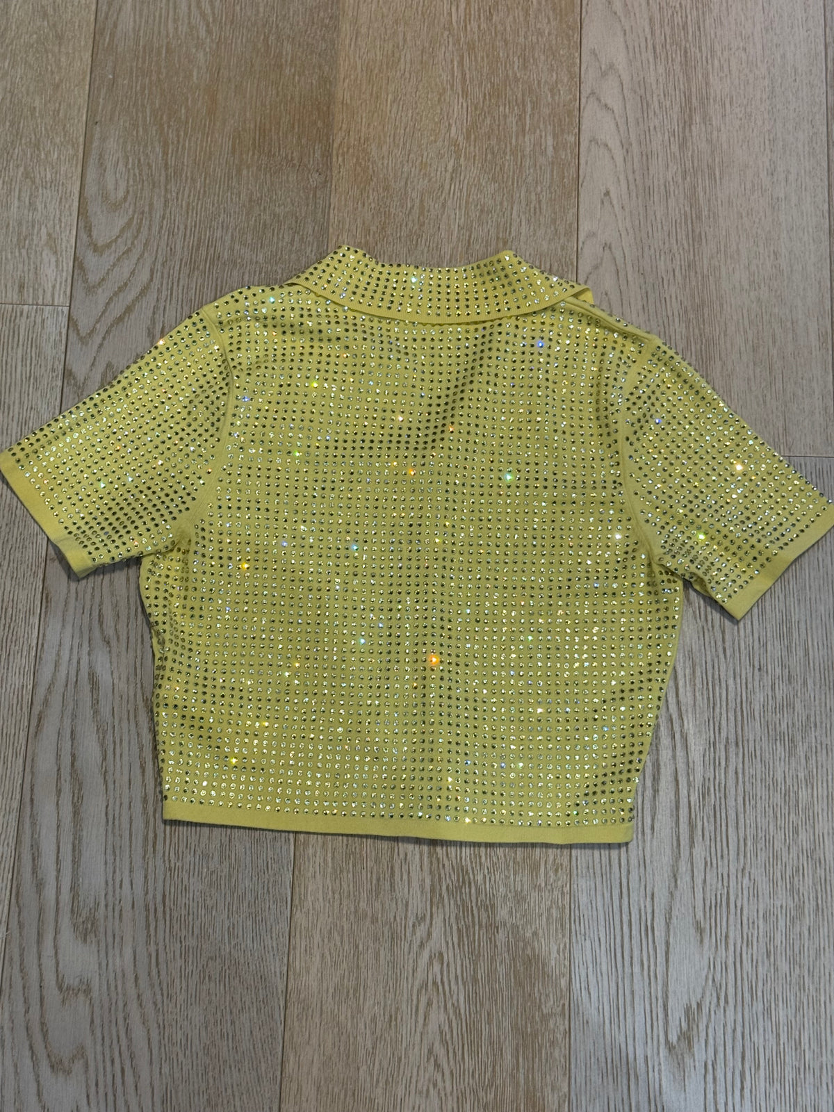 ✨ Neuf 249€ - Sandro - Crop Top Polo- jaune - Full Strass - T36 ✨