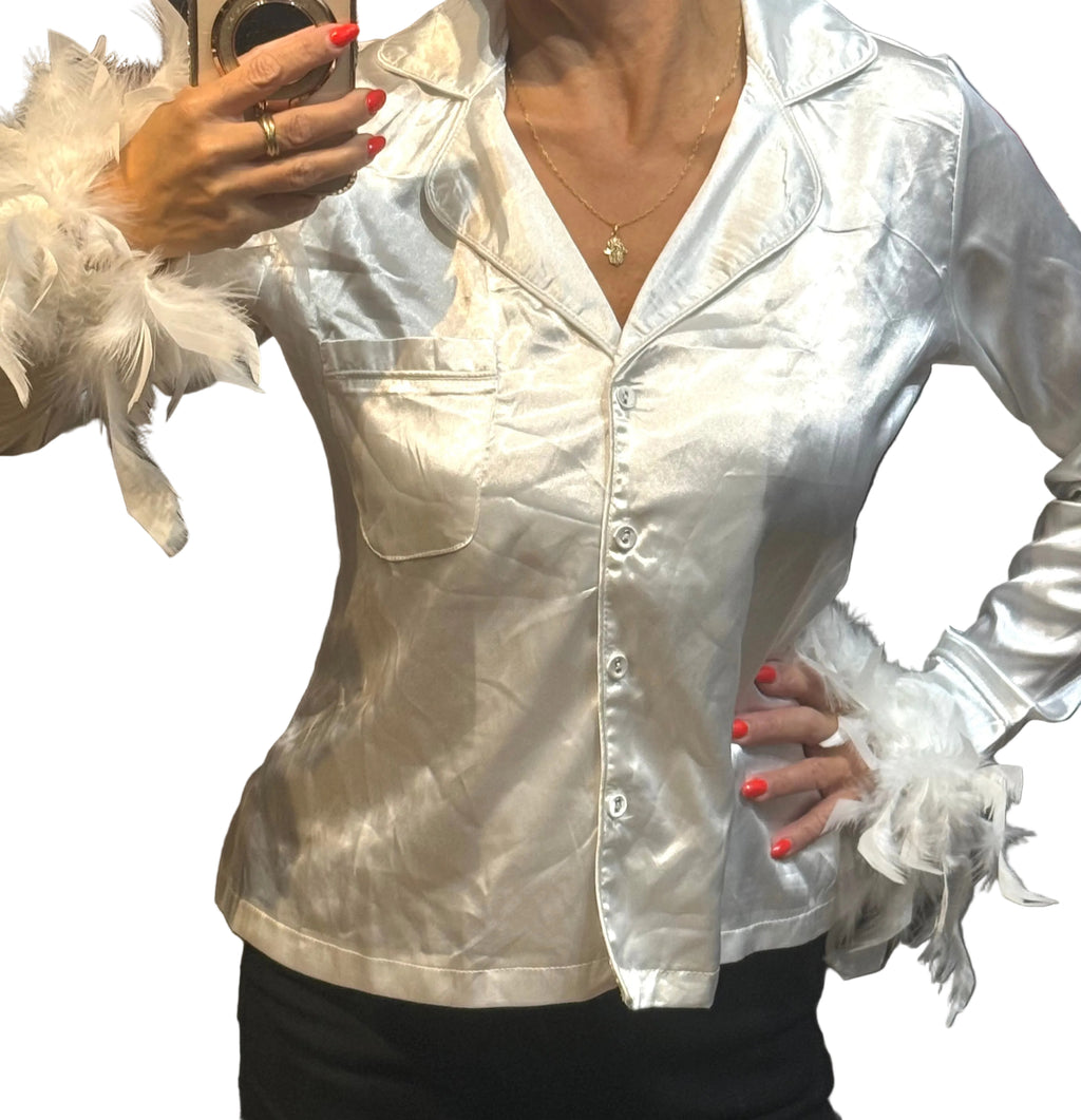 ✨ Neuf Boohoo haut de pyjama plumes et satin 38/40 ✨