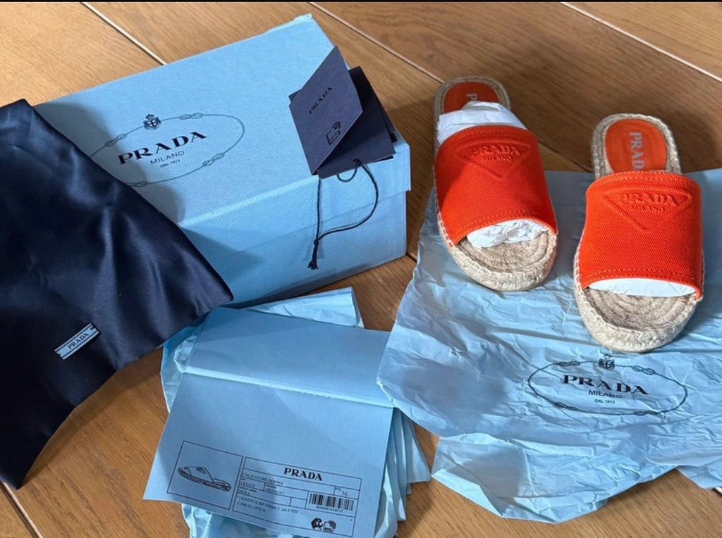 ✨ Neuves 890€ PRADA – Mules Espadrilles "Cotton Drill" (NEUVES / FULL SET) T36 ✨