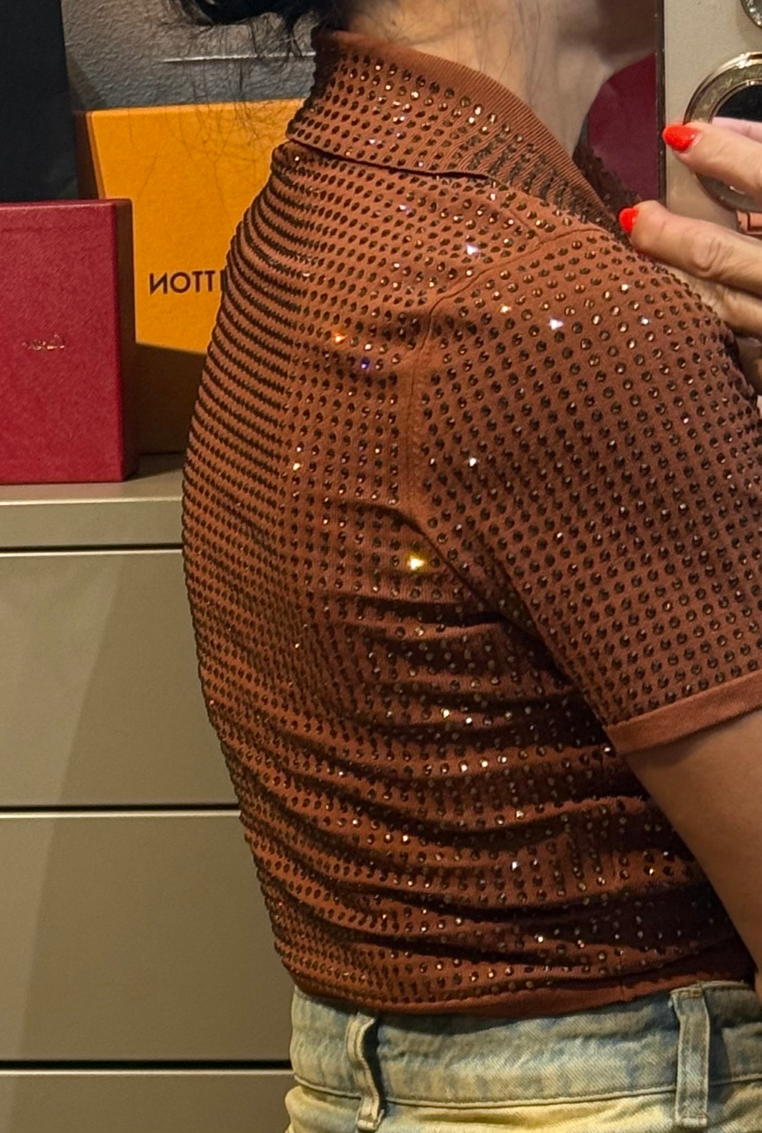 Neuf 249€ Sandro full strass polo crop T. 36