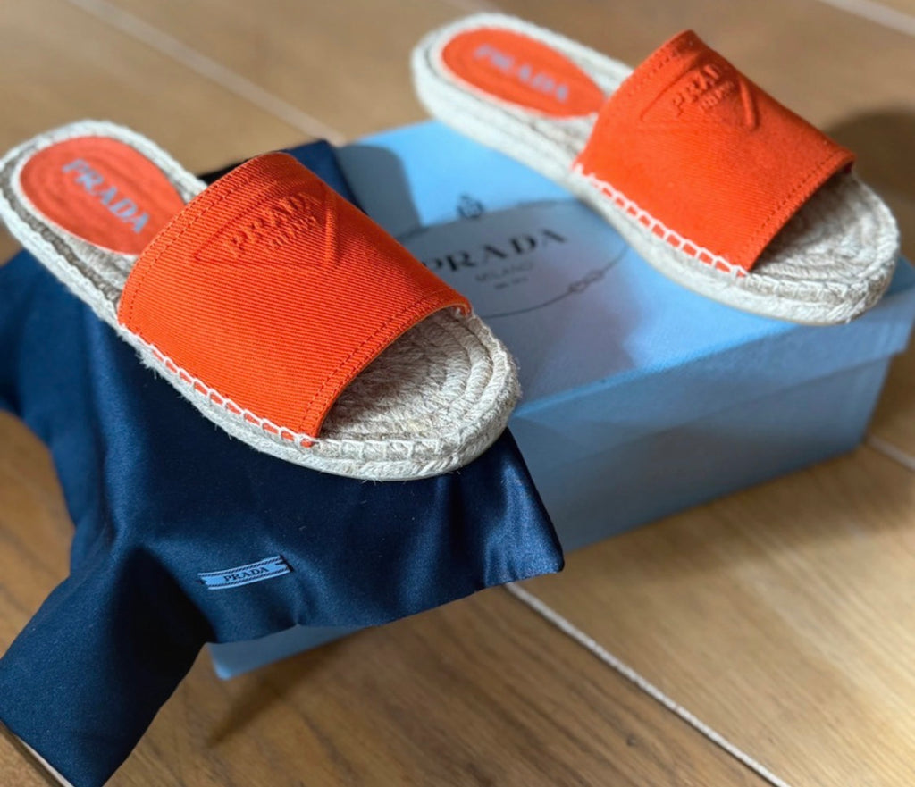 ✨ Neuves 890€ PRADA – Mules Espadrilles "Cotton Drill" (NEUVES / FULL SET) T36 ✨
