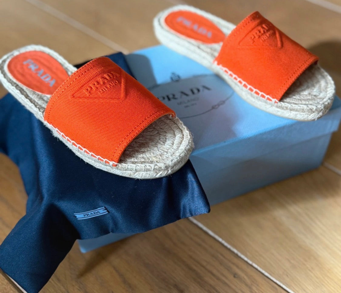 ✨ Neuves 890€ PRADA – Mules Espadrilles "Cotton Drill" (NEUVES / FULL SET) T36 ✨