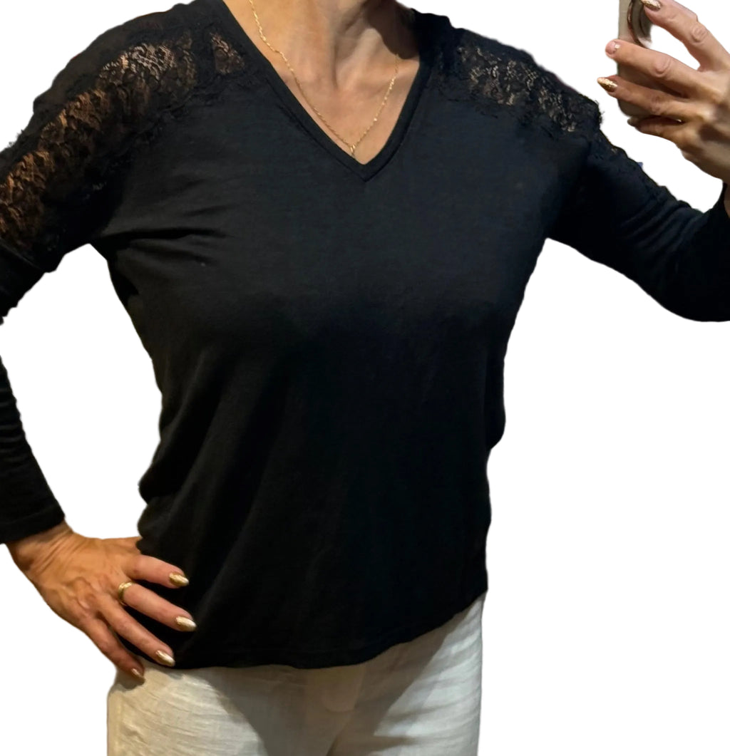 ✨ Sandro - Top en lin noir - longues manches T36 ✨